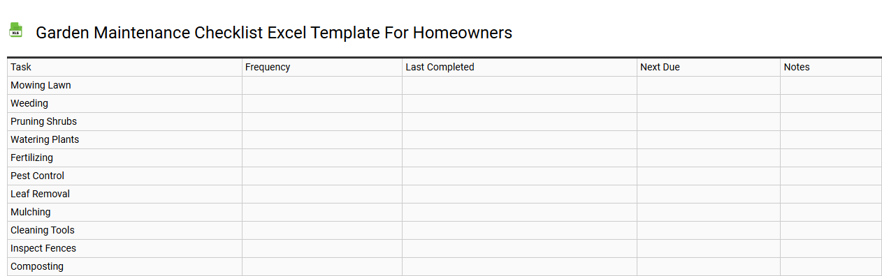 Garden maintenance checklist Excel template for homeowners