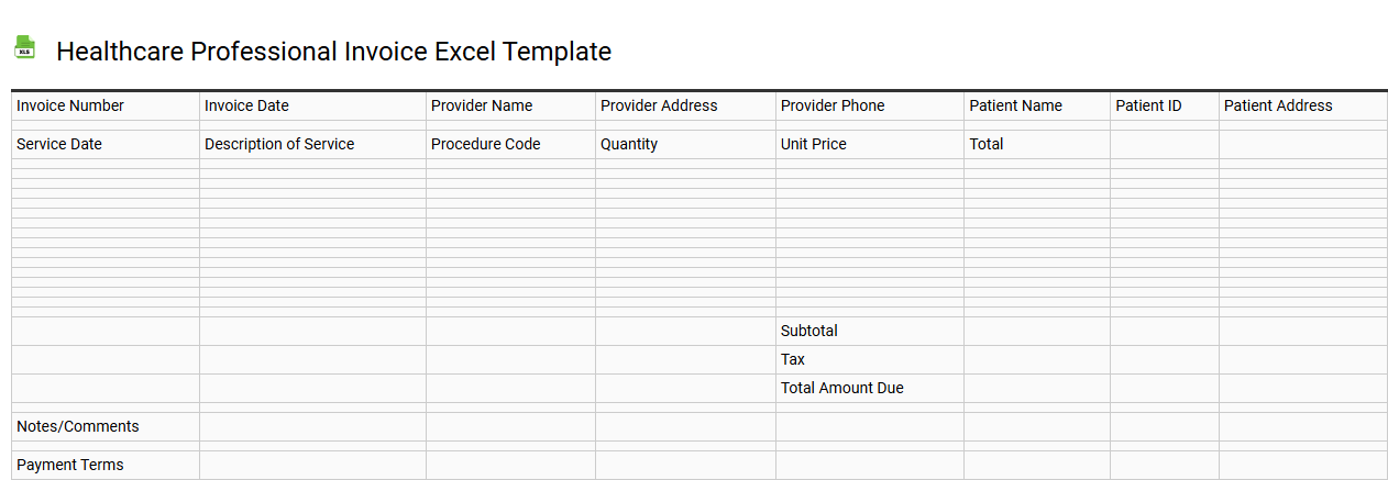 Healthcare professional invoice Excel template