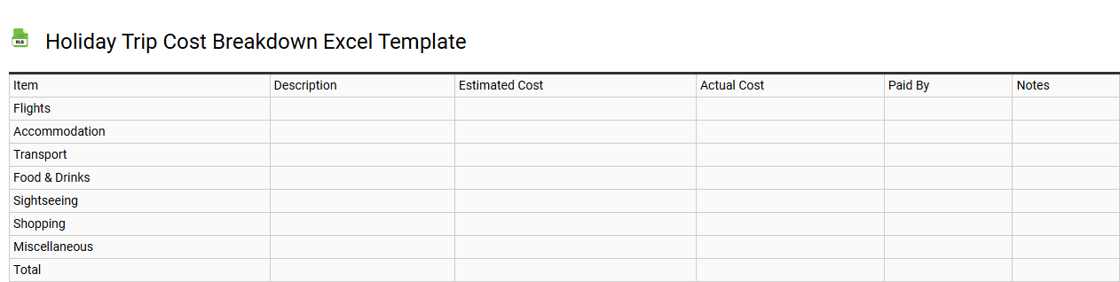Holiday trip cost breakdown Excel template
