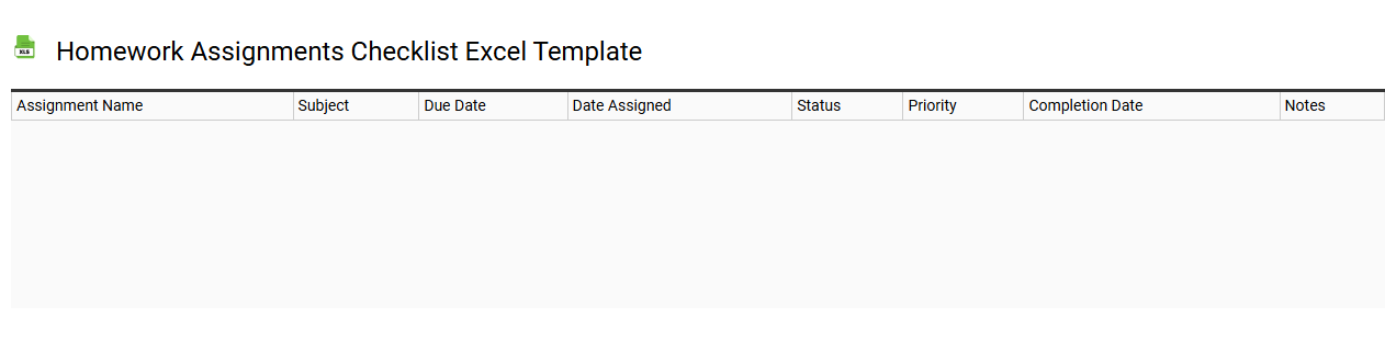 Homework assignments checklist Excel template