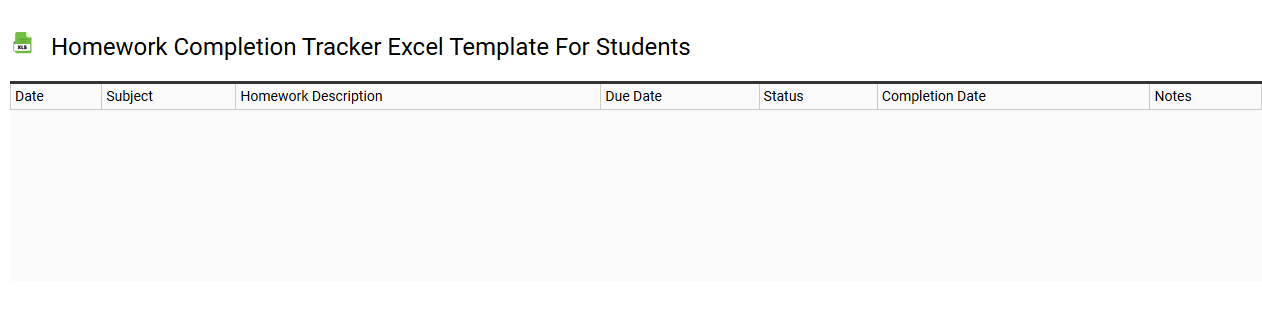 Homework completion tracker Excel template for students