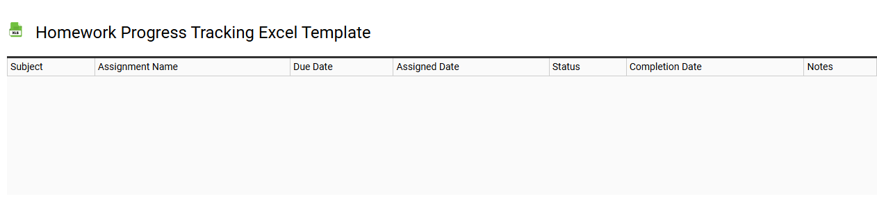 Homework progress tracking Excel template