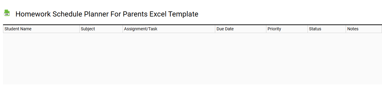 Homework schedule planner for parents Excel template