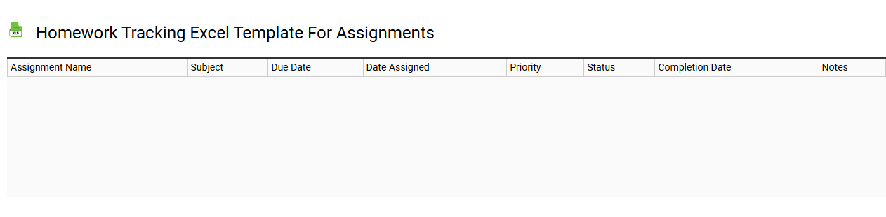 Homework tracking Excel template for assignments