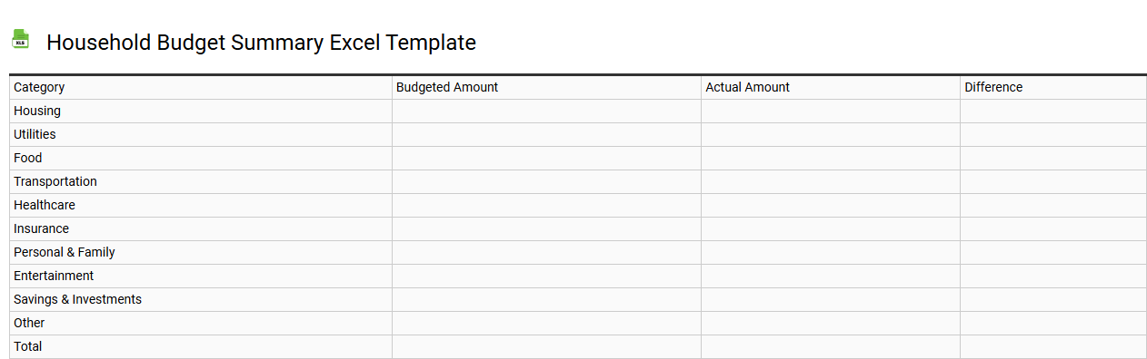 Household budget summary Excel template