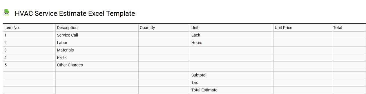 HVAC service estimate Excel template