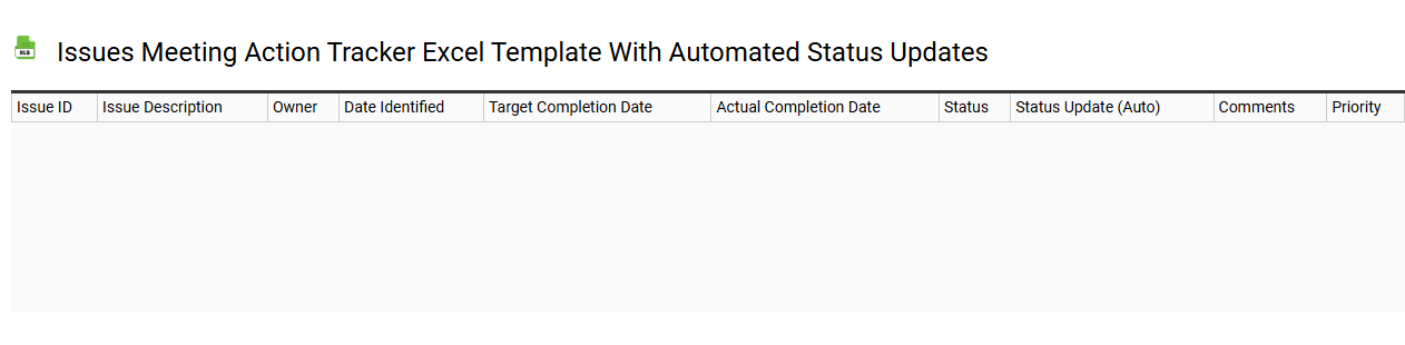 Issues meeting action tracker Excel template with automated status updates