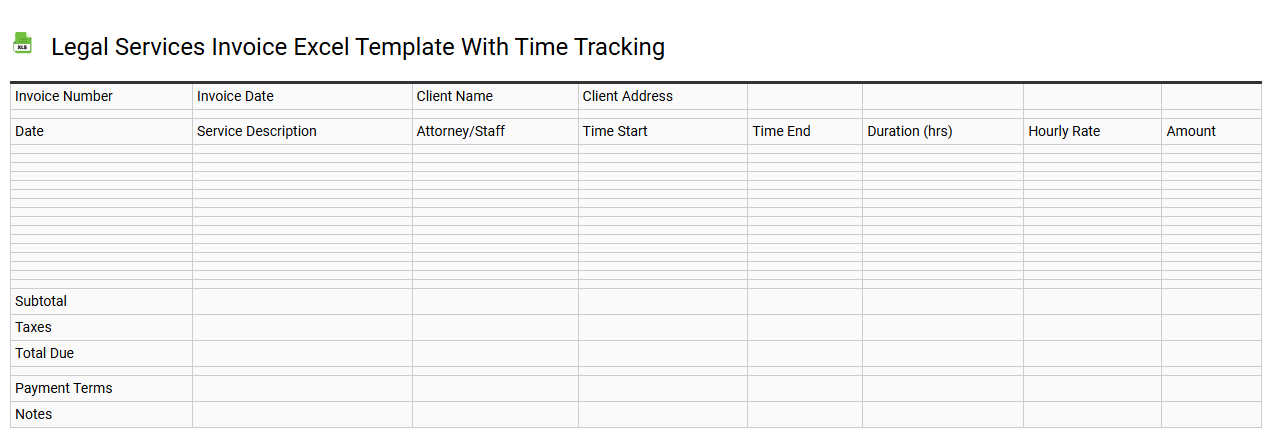 Legal services invoice Excel template with time tracking