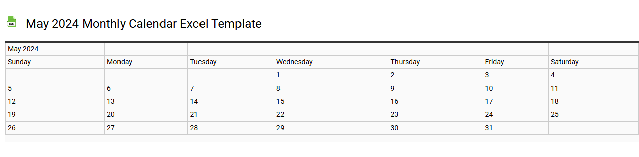 May 2024 monthly calendar Excel template