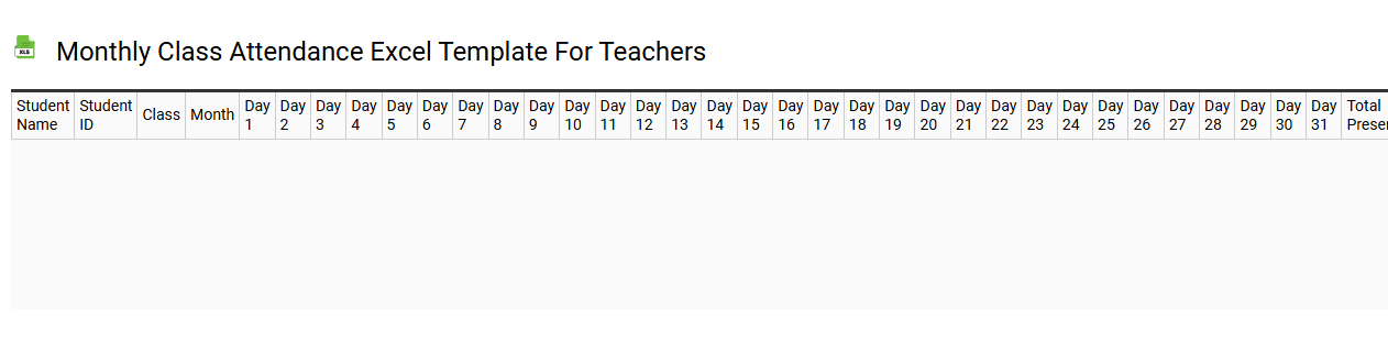 Monthly class attendance Excel template for teachers
