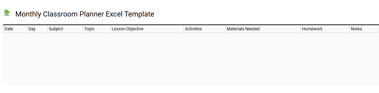 Monthly classroom planner Excel template