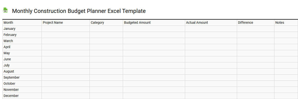 Monthly construction budget planner Excel template