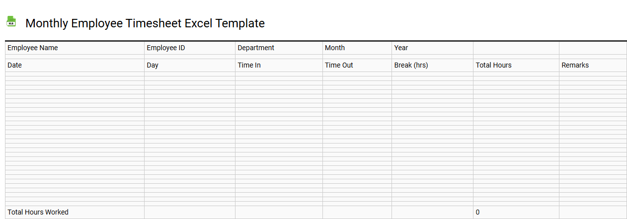 Monthly employee timesheet Excel template