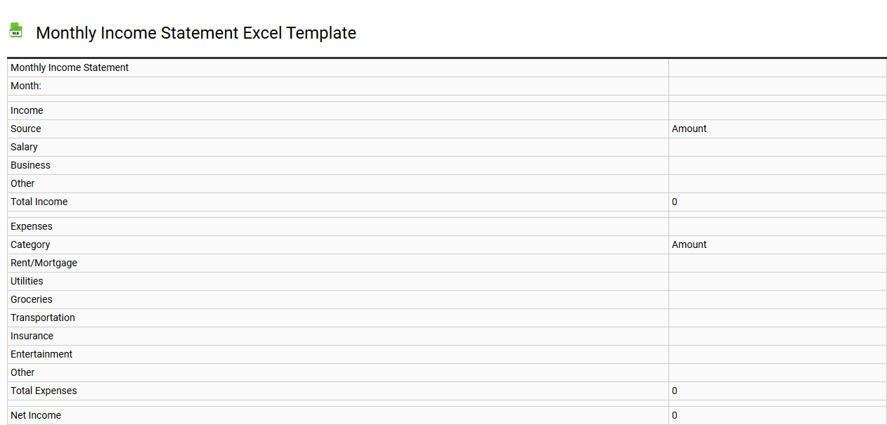 Monthly income statement Excel template