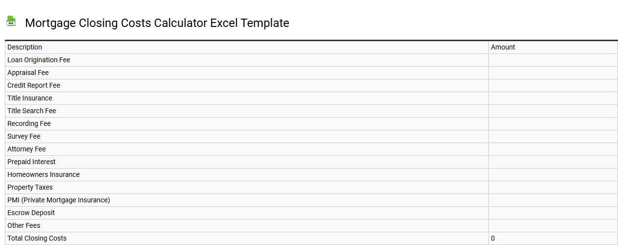 Mortgage closing costs calculator Excel template