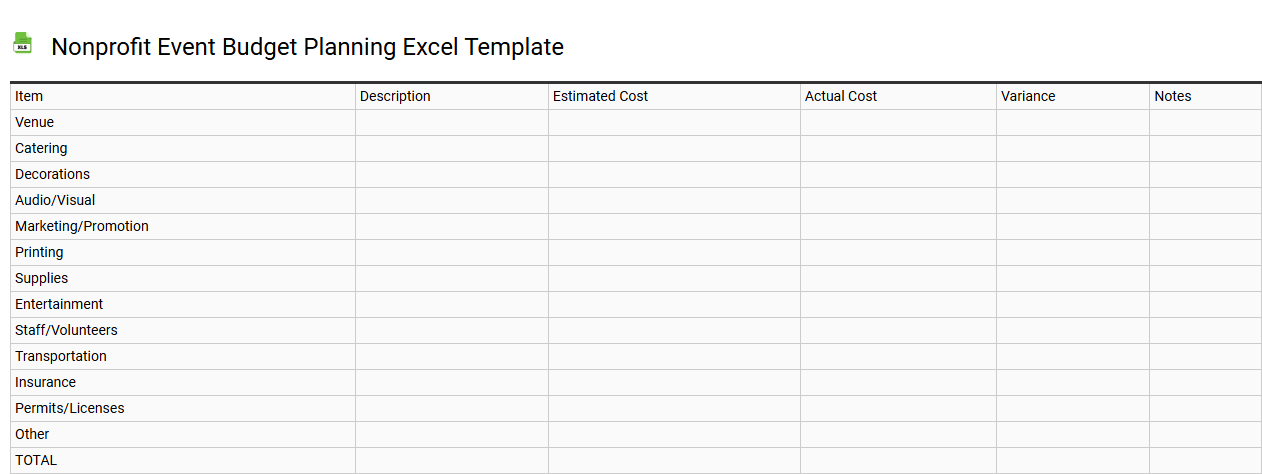 Nonprofit event budget planning Excel template