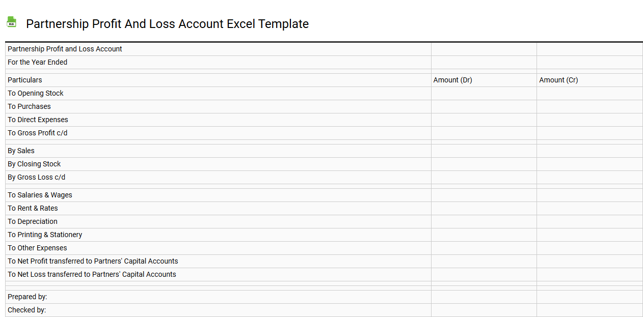 Partnership profit and loss account Excel template