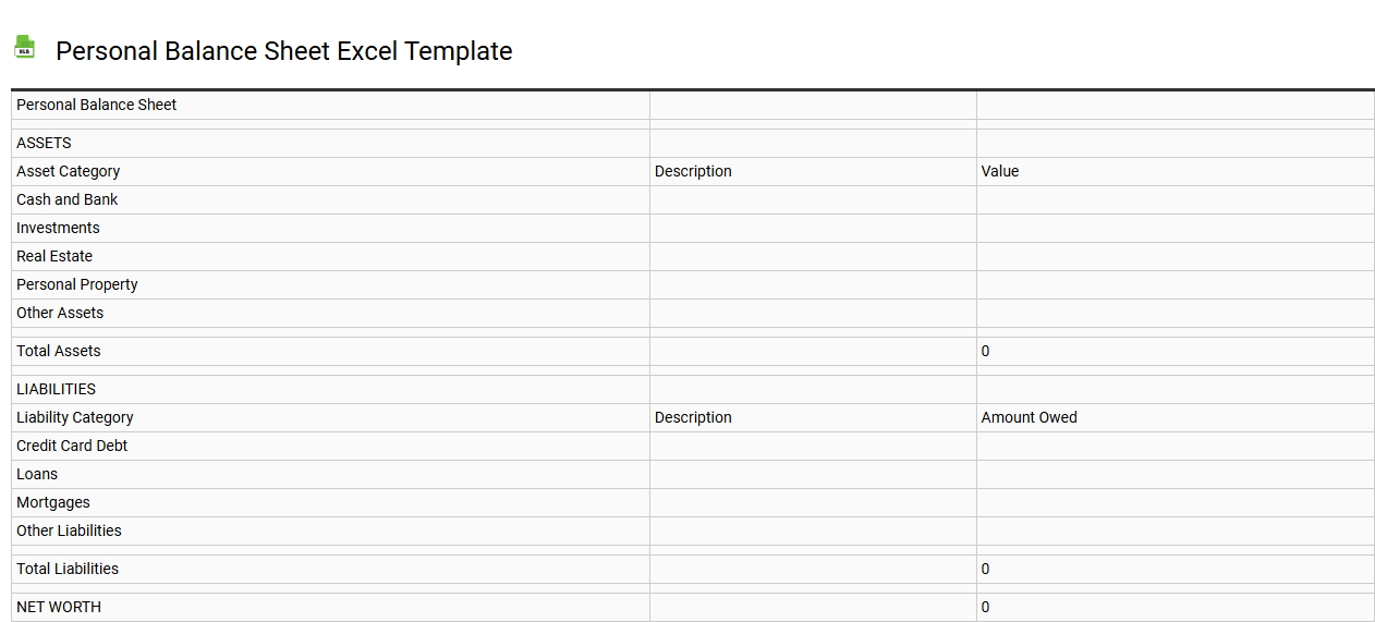 Personal balance sheet Excel template