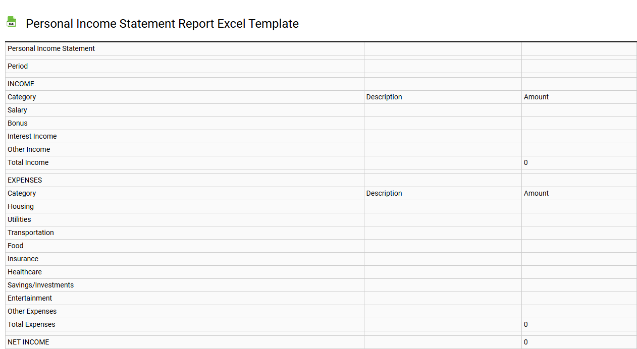 Personal income statement report Excel template