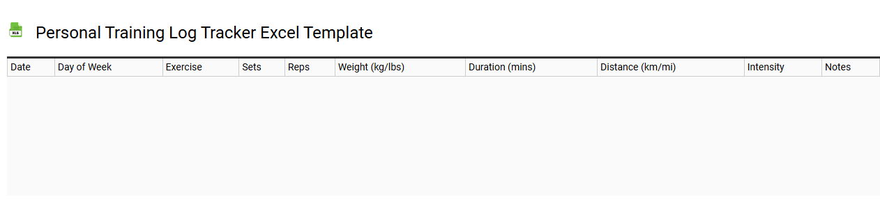 Personal training log tracker Excel template