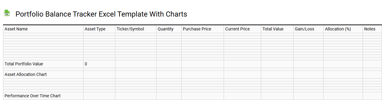 Portfolio balance tracker Excel template with charts