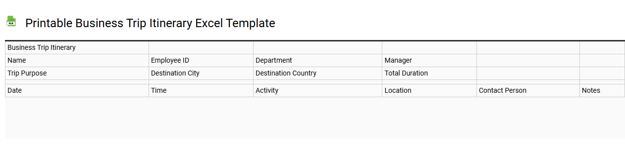 Printable business trip itinerary Excel template