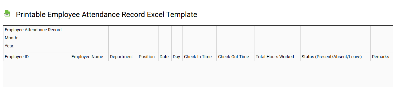 Printable employee attendance record Excel template