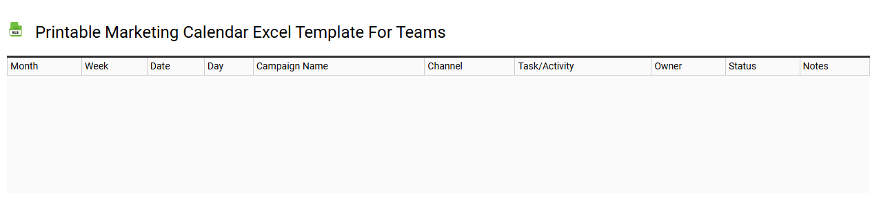 Printable marketing calendar Excel template for teams
