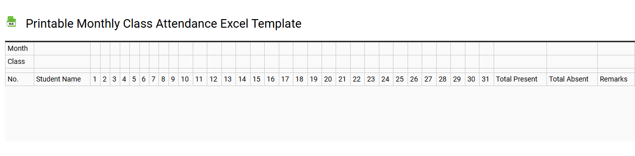 Printable monthly class attendance Excel template