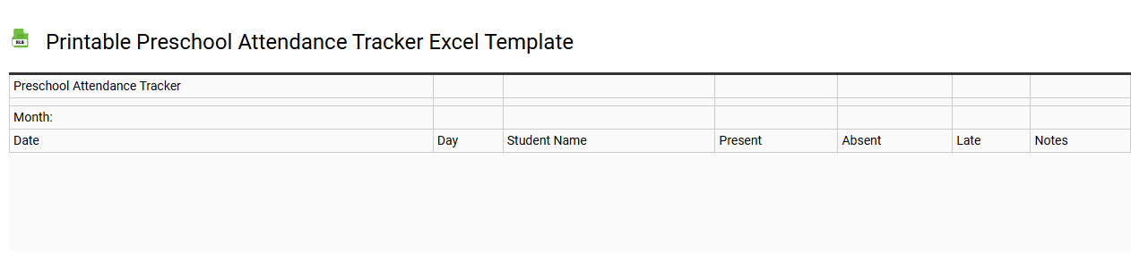 Printable Preschool attendance tracker Excel template