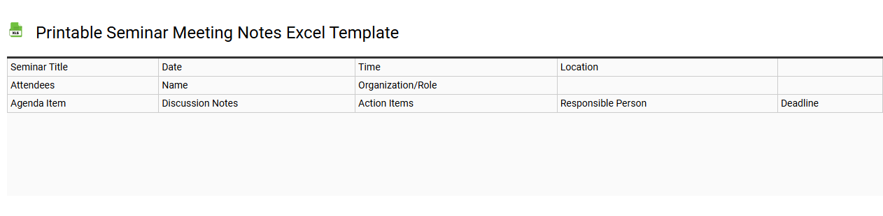 Printable seminar meeting notes Excel template