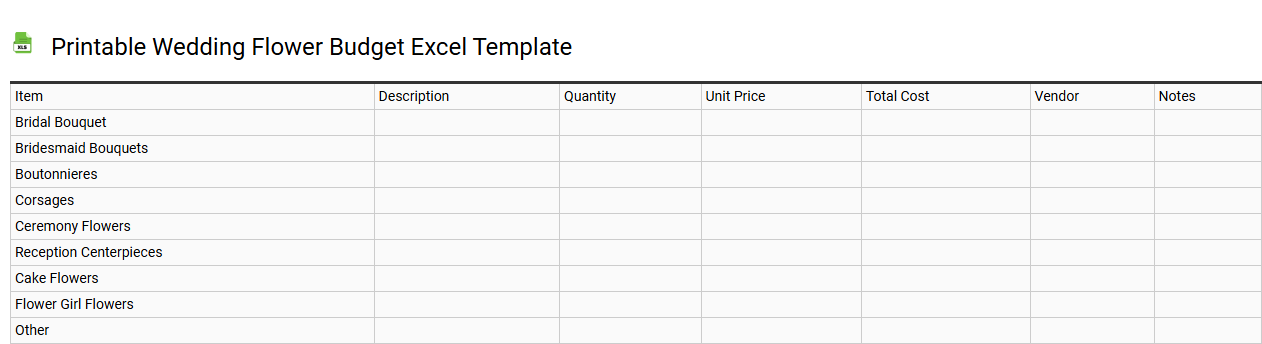 Printable wedding flower budget Excel template