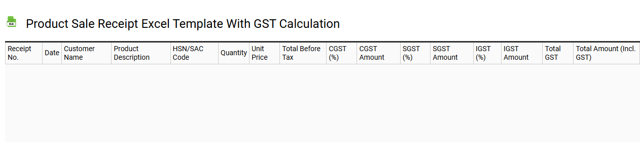 Product sale receipt Excel template with GST calculation
