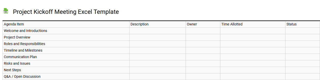 Project kickoff meeting Excel template