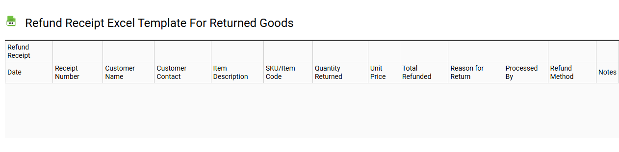 Refund receipt Excel template for returned goods