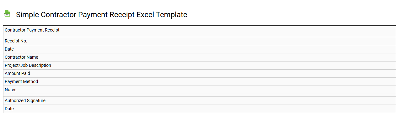 Simple contractor payment receipt Excel template