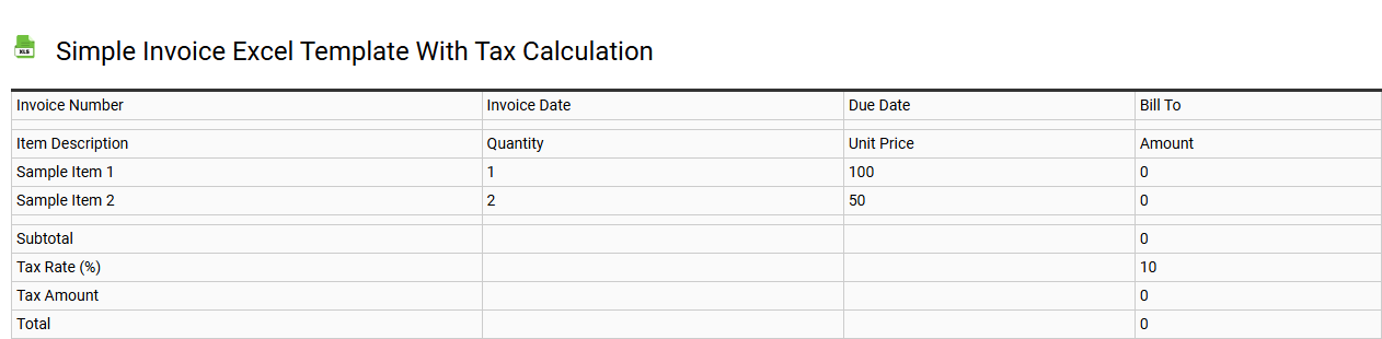 Simple invoice Excel template with tax calculation