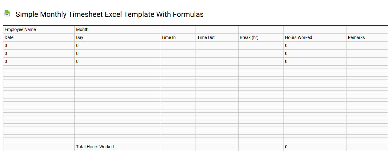Simple monthly timesheet Excel template with formulas