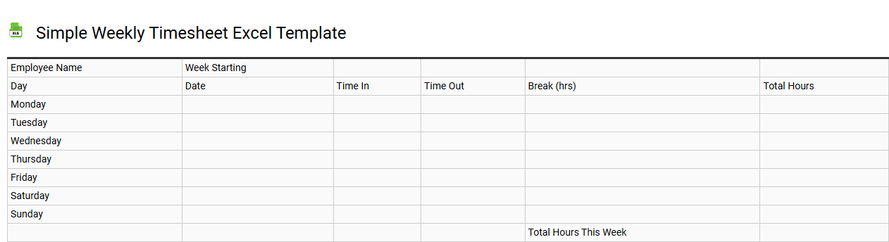 Simple weekly timesheet Excel template