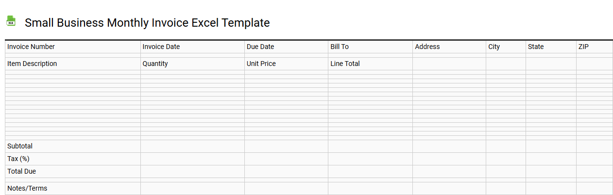 Small business monthly invoice Excel template