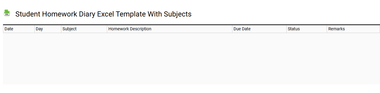 Student homework diary Excel template with subjects