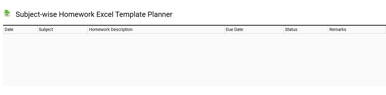 Subject-wise homework Excel template planner