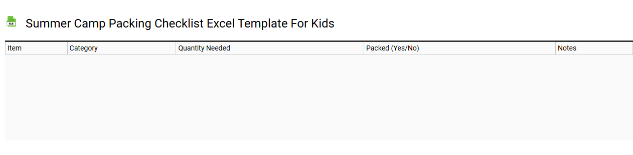 Summer camp packing checklist Excel template for kids