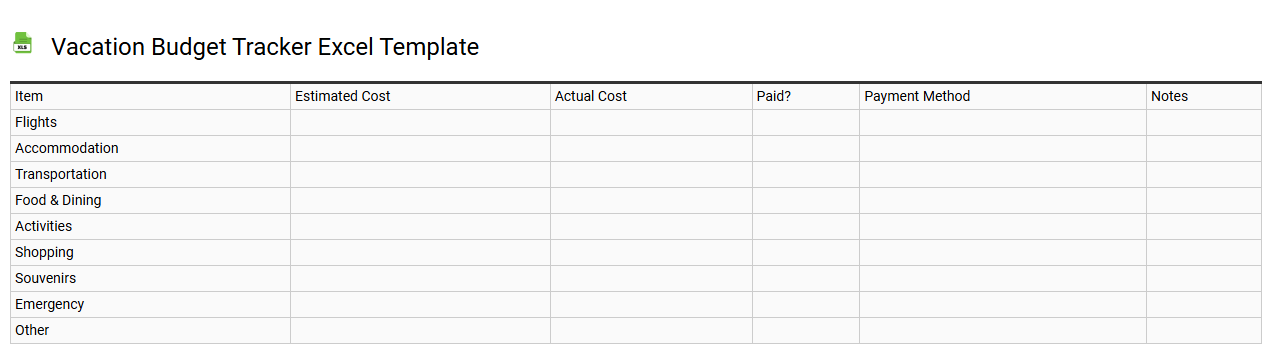 Vacation budget tracker Excel template
