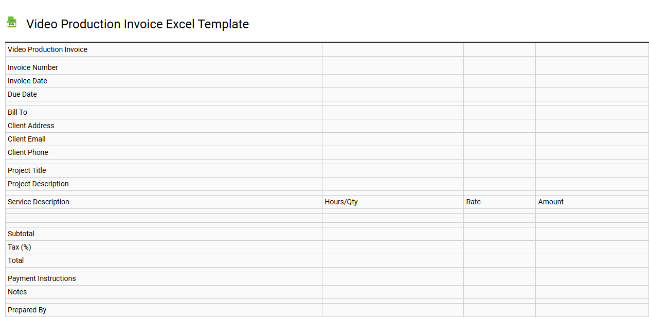 Video production invoice Excel template
