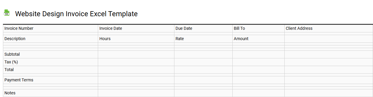 Website design invoice Excel template