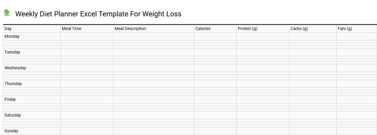 Weekly diet planner Excel template for weight loss