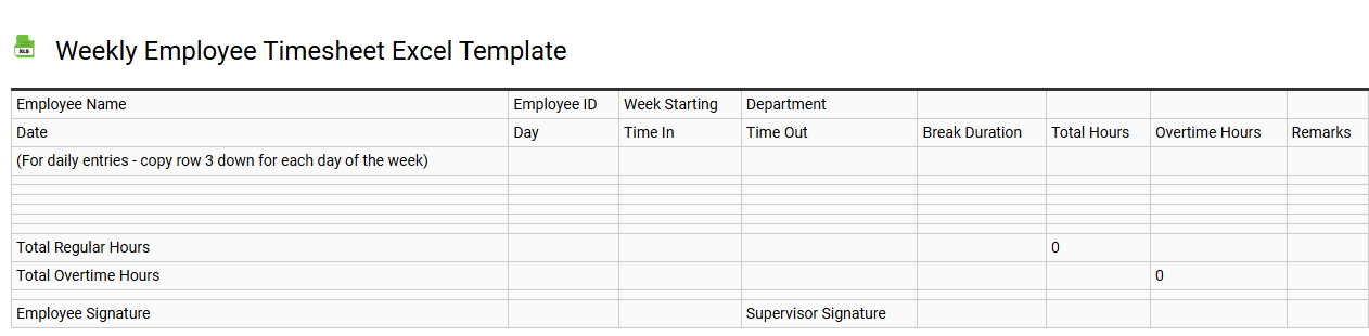 Weekly employee timesheet Excel template