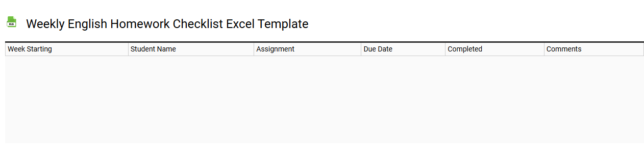 Weekly English homework checklist Excel template