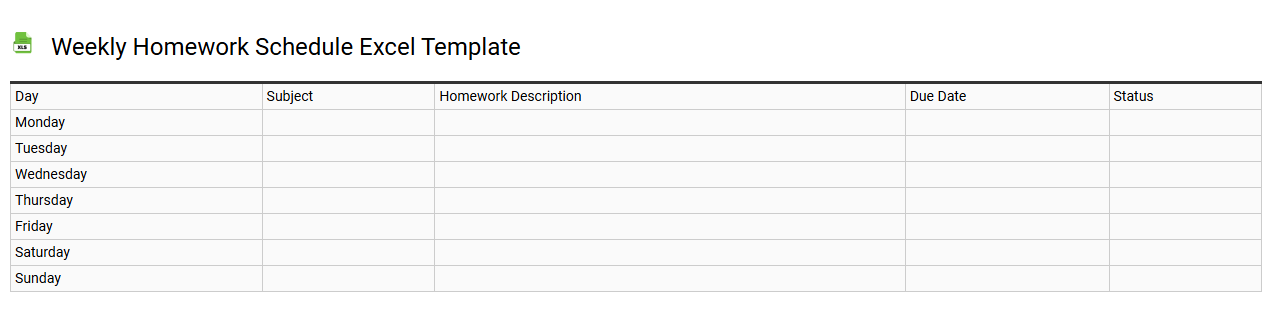 Weekly homework schedule Excel template